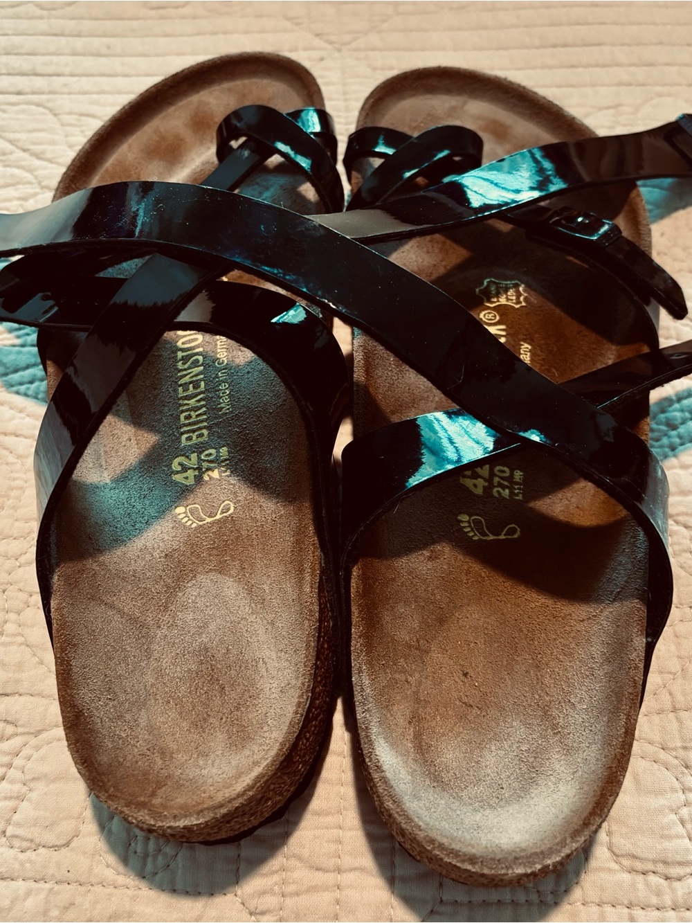 NEW Birkenstock Yara Black Patent Leather Sandals Sz 42 Regular Wide Rare